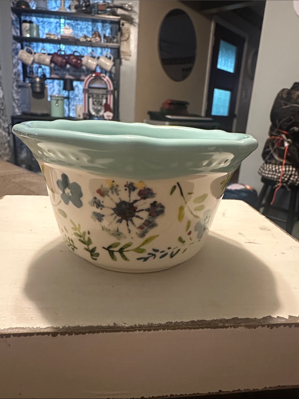 The Pioneer Woman Floral Ceramic Bowl in Aqua and White